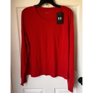 Under Armour Women's Loose Fit Long Sleeve RED shirt, Heat Gear, New! Cotton BxQ